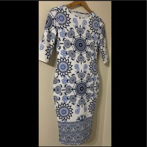 Blue and White Bodycon Dress